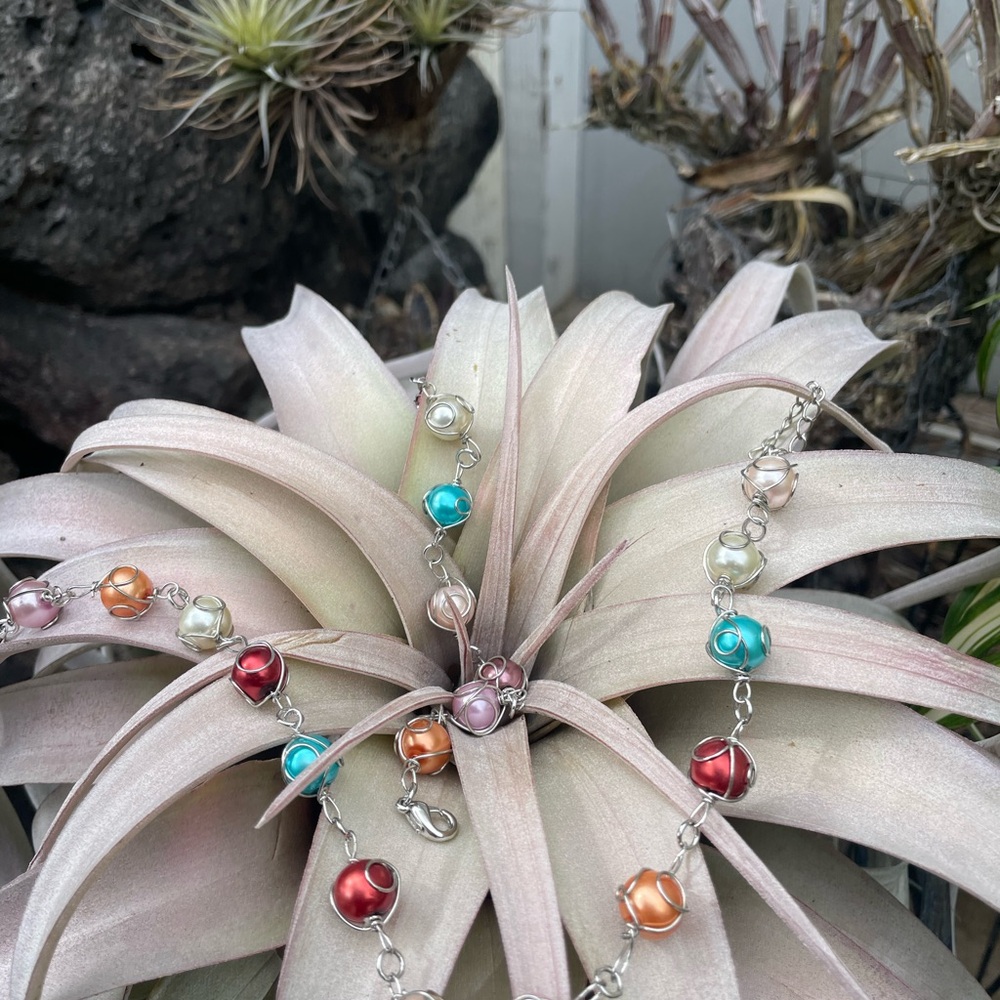 Colorful vintage  pearl Necklace & bracelet 925 sterling silver wrapping.